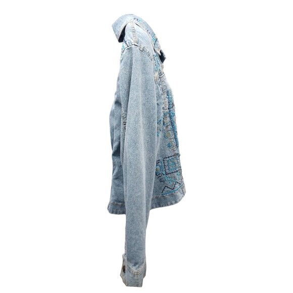 Hearts of Palm Blue Denim Jean Jacket Woman Size 8 Embroidered Beaded - Picture 5 of 16